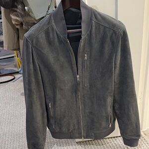 All Saints Charcoal Suede Bomber Jacket XL